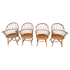 Retro Set of Four Amish Handcrafted Maple Hoop Back Windsor Armchairs