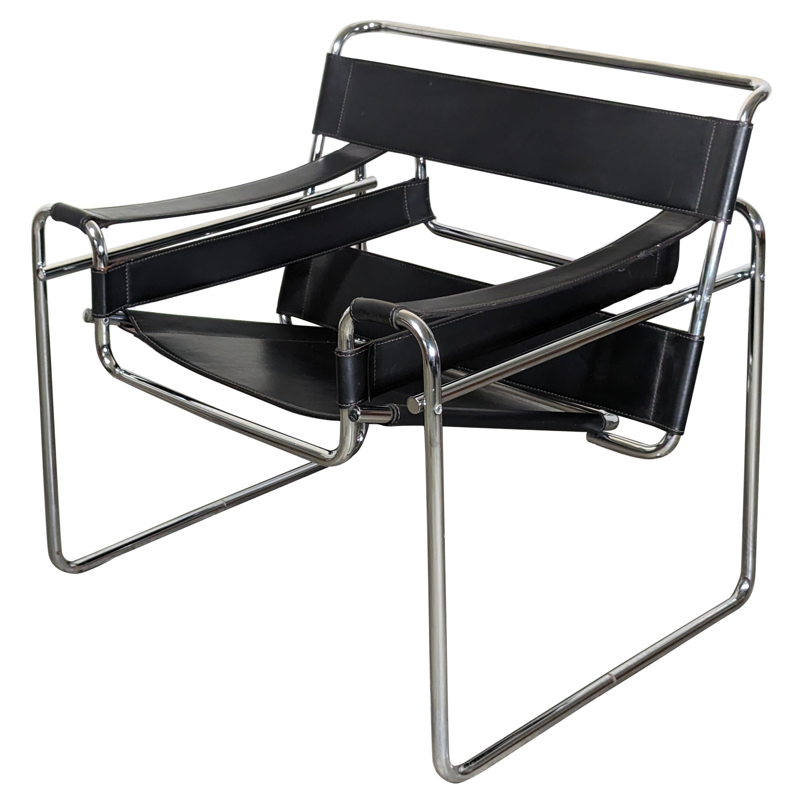 Mid Century Modern Chrome and Leather B3 'Wassily' Lounge Chair by Marcel Breuer