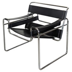 Vintage Mid Century Modern Chrome and Leather B3 'Wassily' Lounge Chair by Marcel Breuer