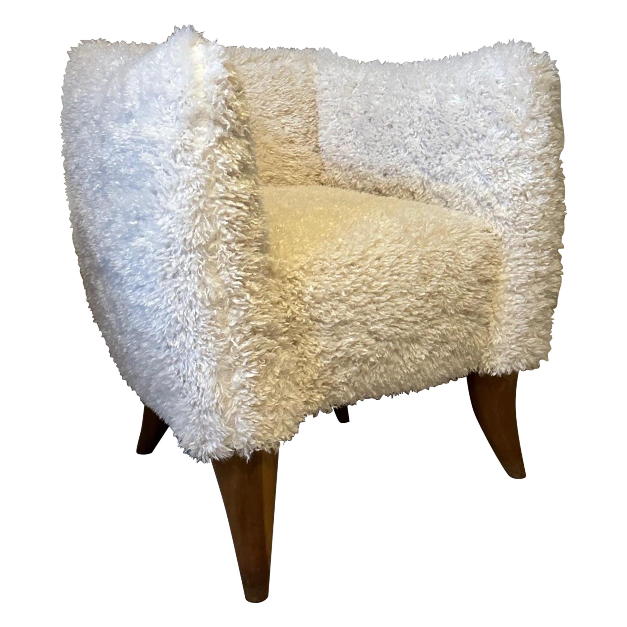 Reupholstered Design Swann Armchair with Fluffy Fabric For Sale