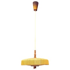 Vintage Scandinavian chandelier, rises and falls, in teak and rope circa 1960 