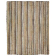 Modern kilim flatweave wool rug Handmade with Multicolor Stripes