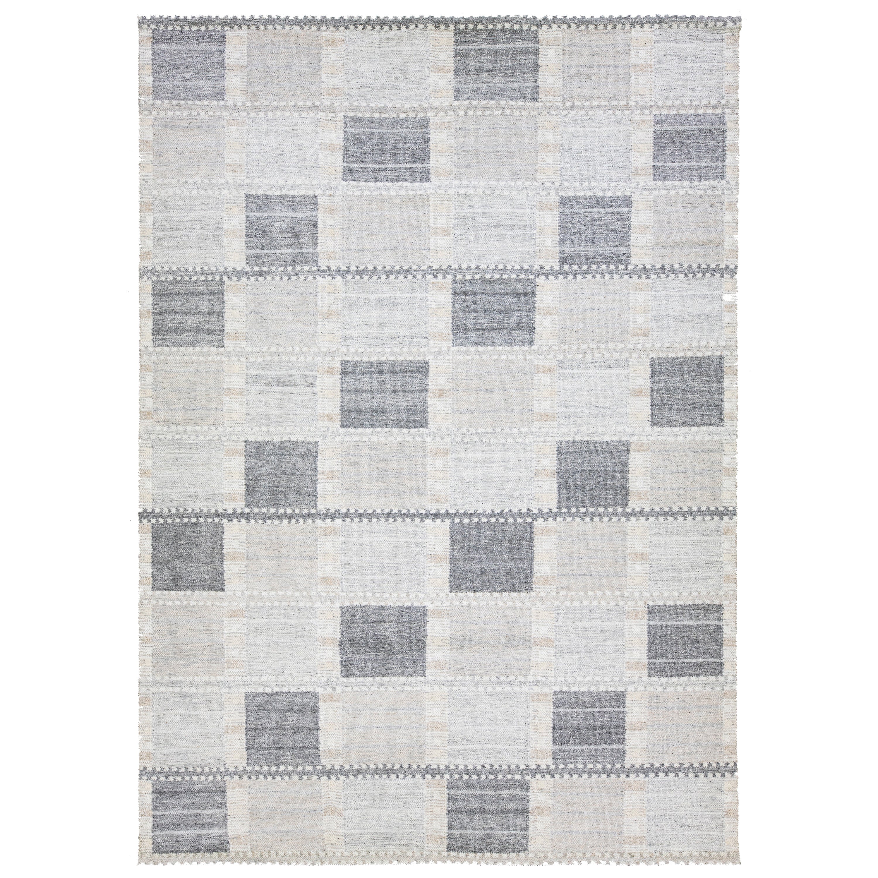 Room Size Modern Scandinavian Wool Rug Handmade with Geometric Pattern In Gray