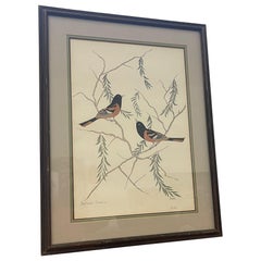 Retro Signed and Framed Artwork of Two Baltimore Orioles.
