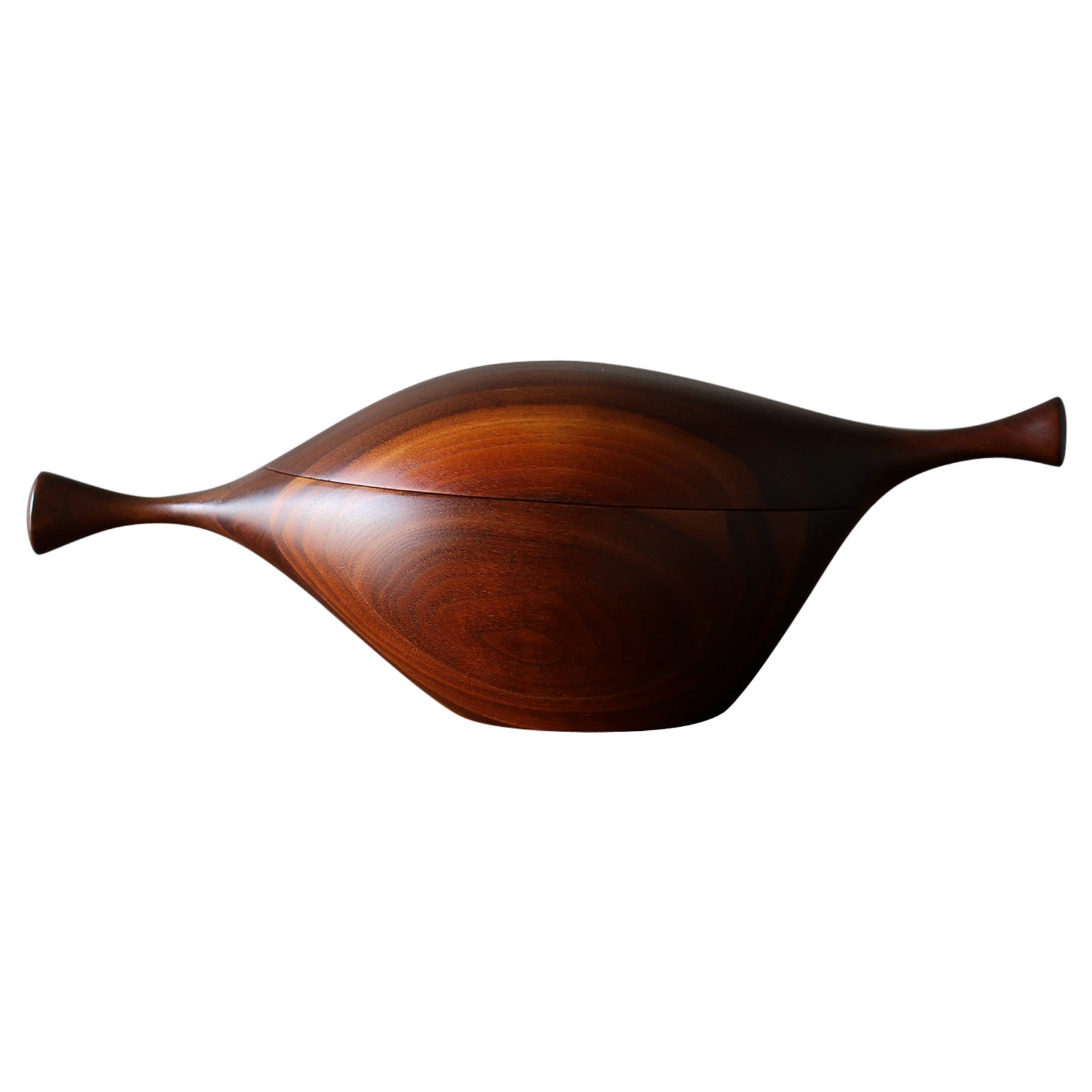 Daniel Loomis Valenza Handcrafted Walnut Covered Bowl,  c.1960 For Sale