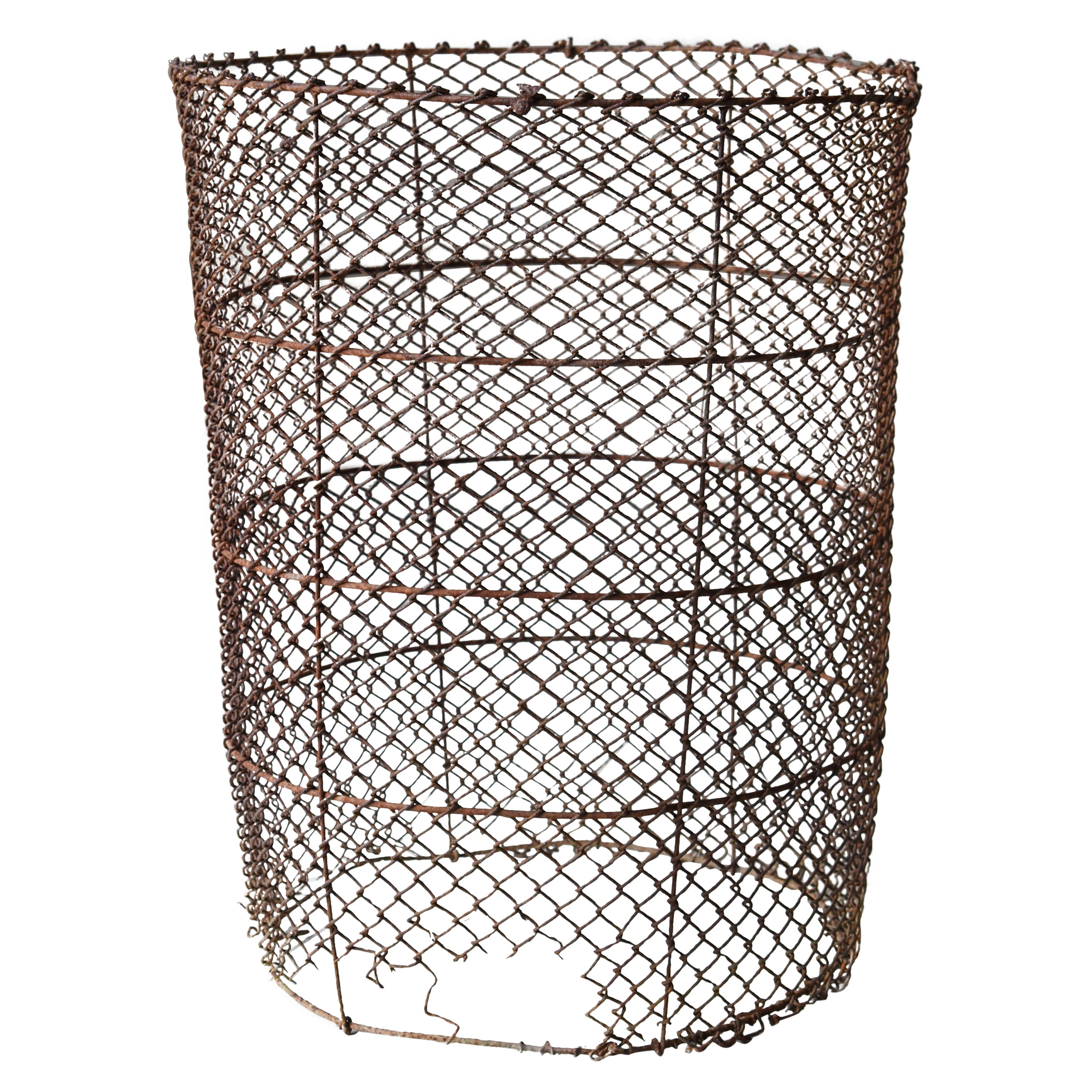 Japanese Old Iron Wire Basket 1960s-1980s / Plant Cover Wabi Sabi For Sale
