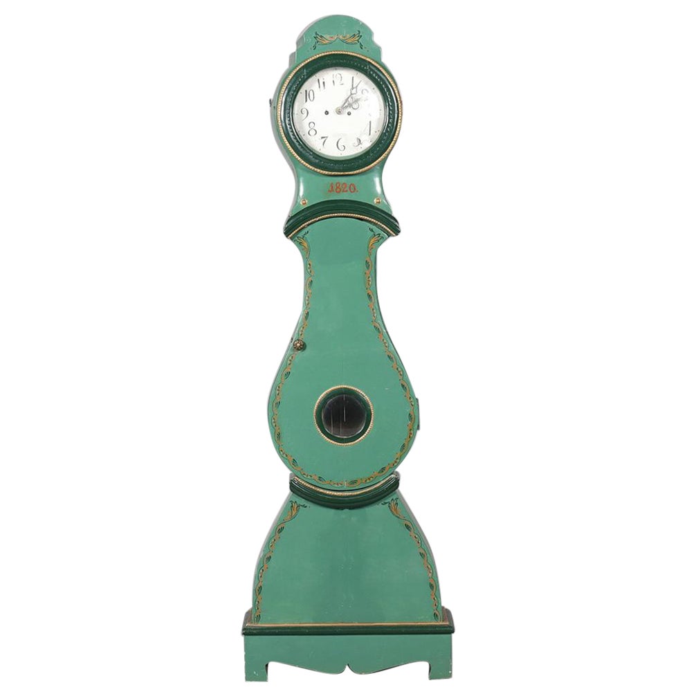 Swedish Antique Mora Clock Green Early 1800s 192cm For Sale