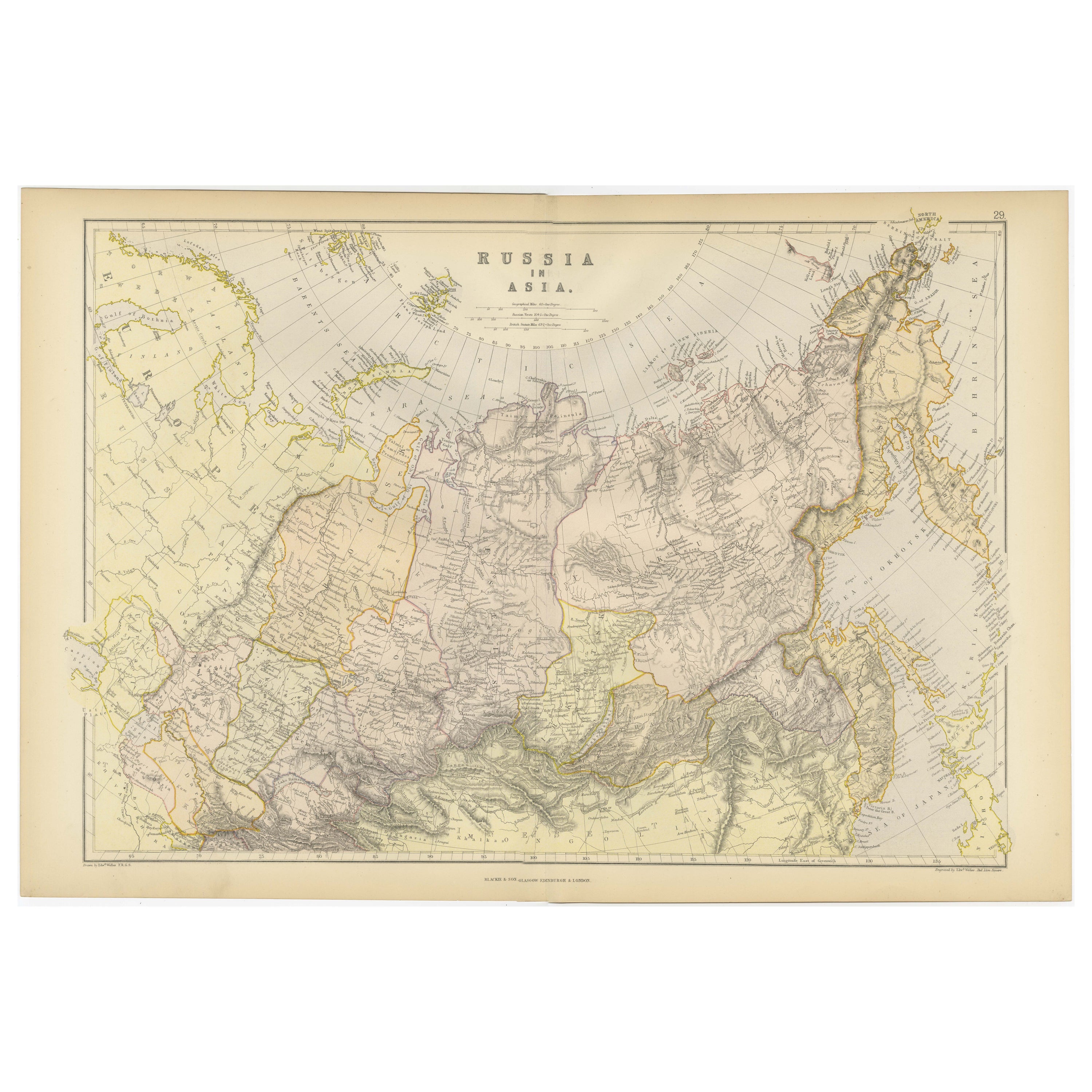 Detailed Antique Cartography of Asian Russia, 1882 For Sale