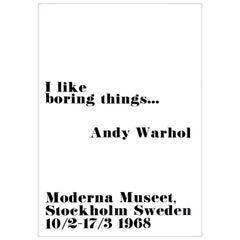 Original Vintage "I Like Boring Things" Andy Warhol Exhibition Poster 1968 