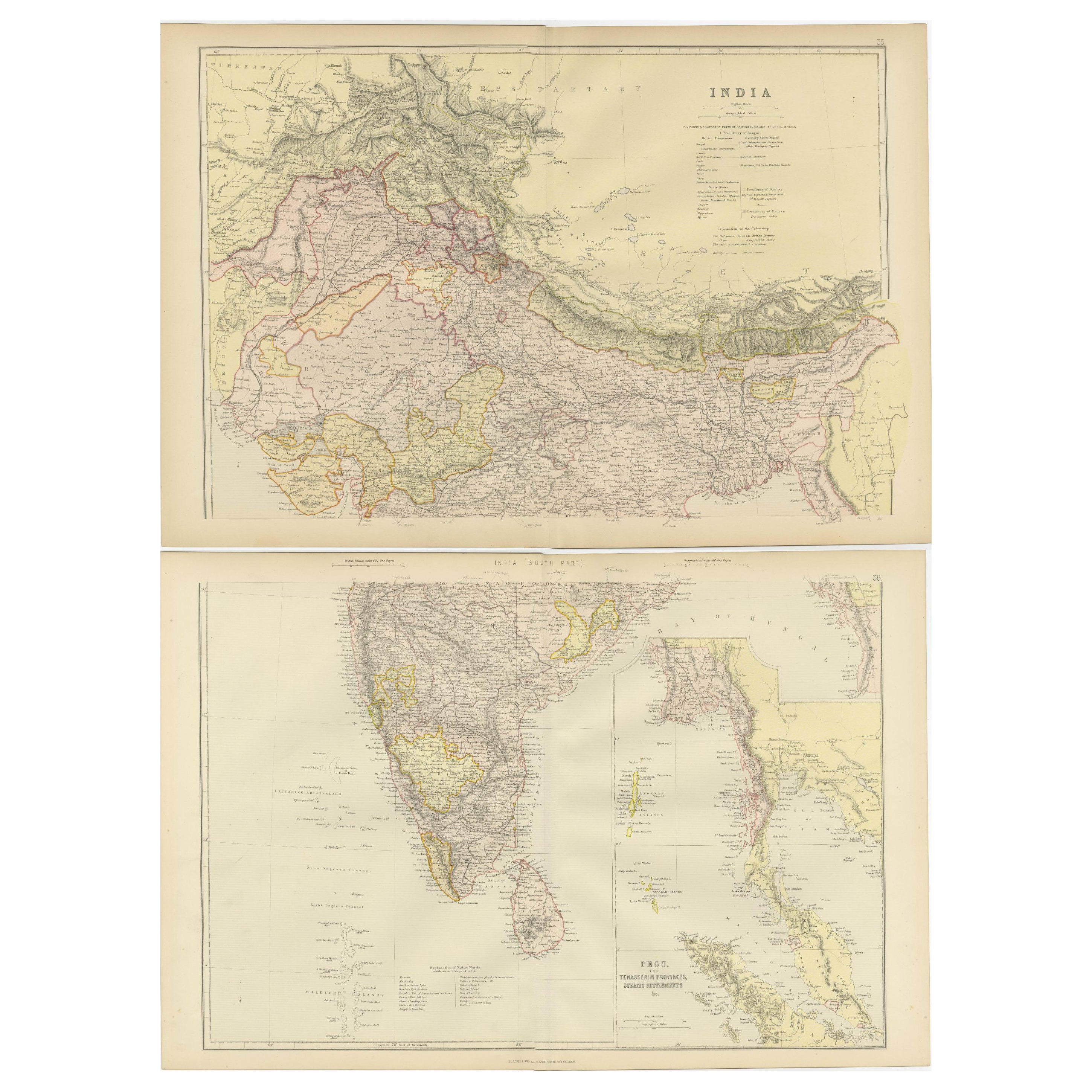 Cartographic Elegance: The British Raj's India, 1882 Atlas by Blackie and Son For Sale