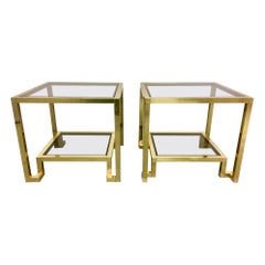 Vintage Pair of Brass & Glass Side Tables by Guy Lefèvre for Maison Jansen, France 1970s