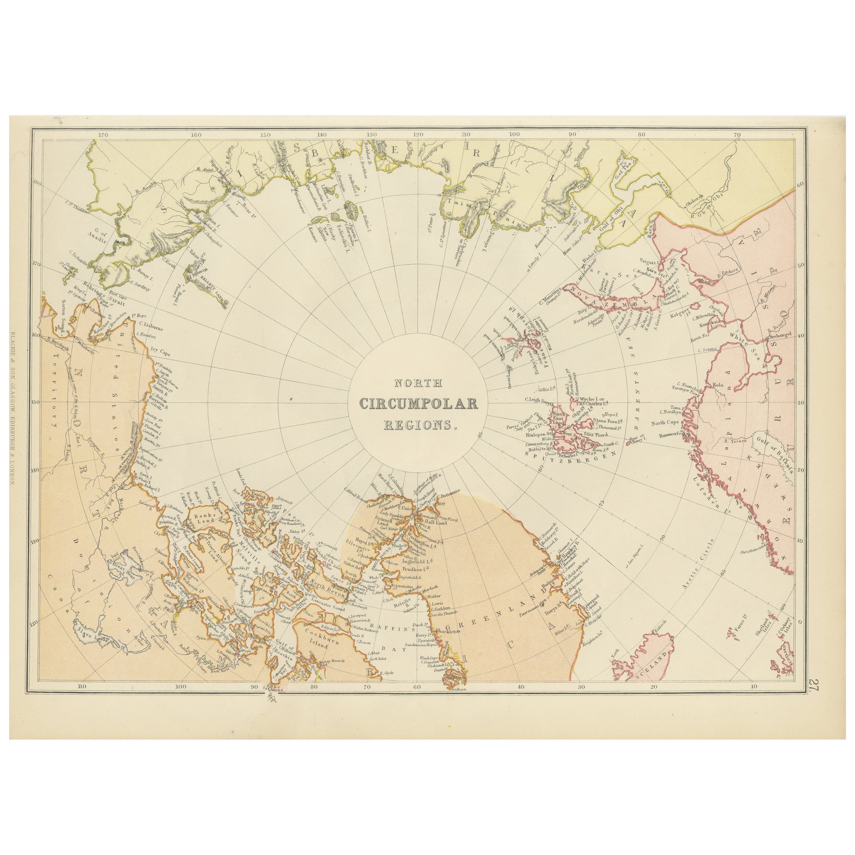 Arctic Exploration: An Original Map of the North Circumpolar Regions, 1882 For Sale