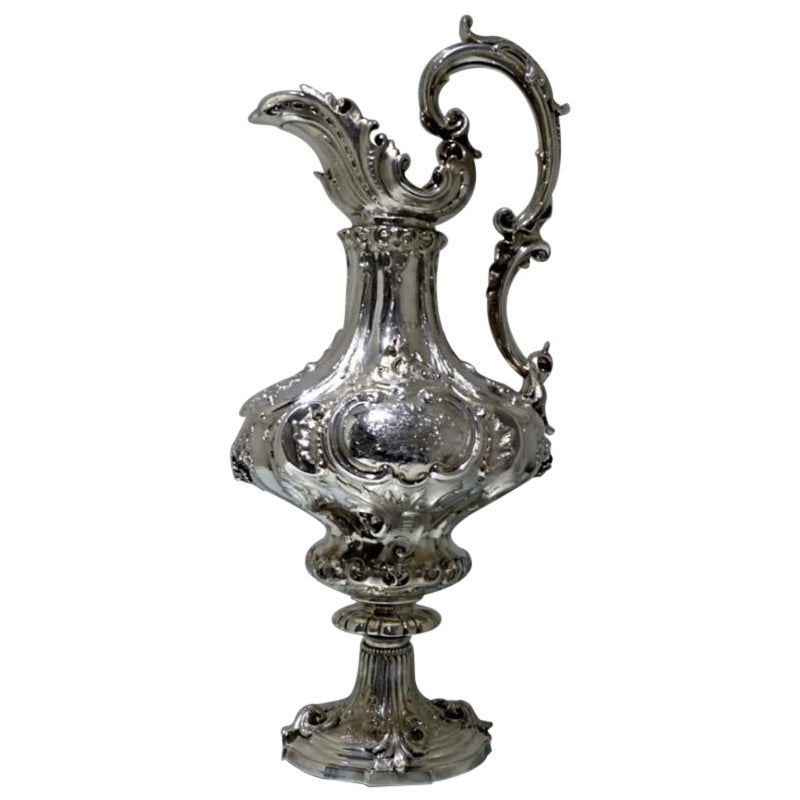 Mid 19th Century Antique Victorian Large Sterling Silver Wine Ewer London 1857 E For Sale