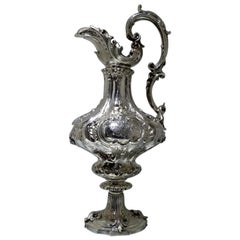 Mid 19th Century Antique Victorian Large Sterling Silver Wine Ewer London 1857 E