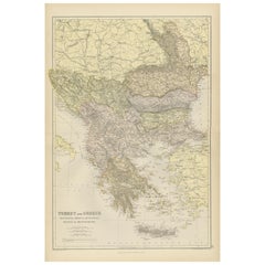Antique Balkan Convergence: A Map of Turkey and Greece with the Balkan States, 1882
