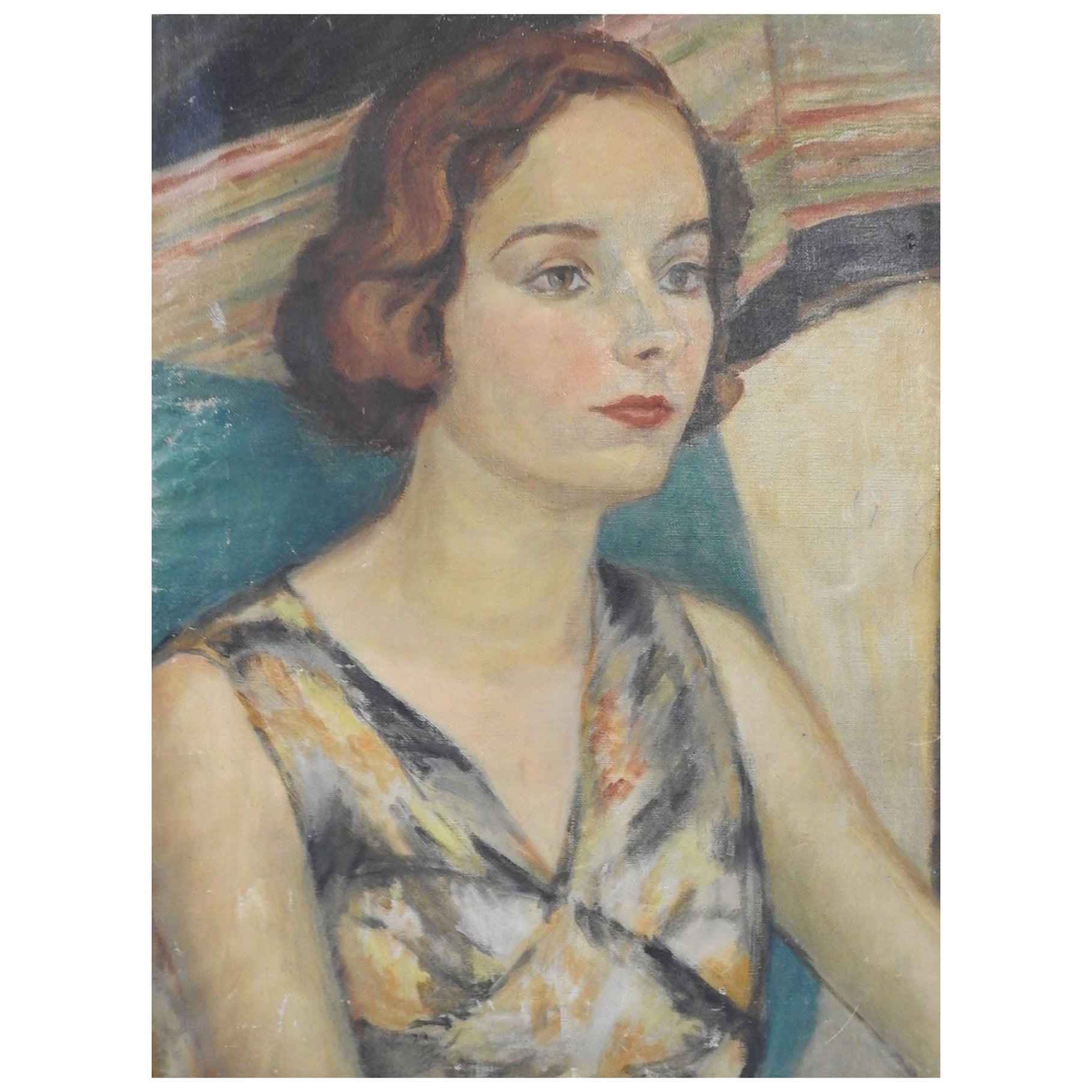 Vintage 1930's Marie De Hoa Le Blanc Portrait of Woman Painting For Sale