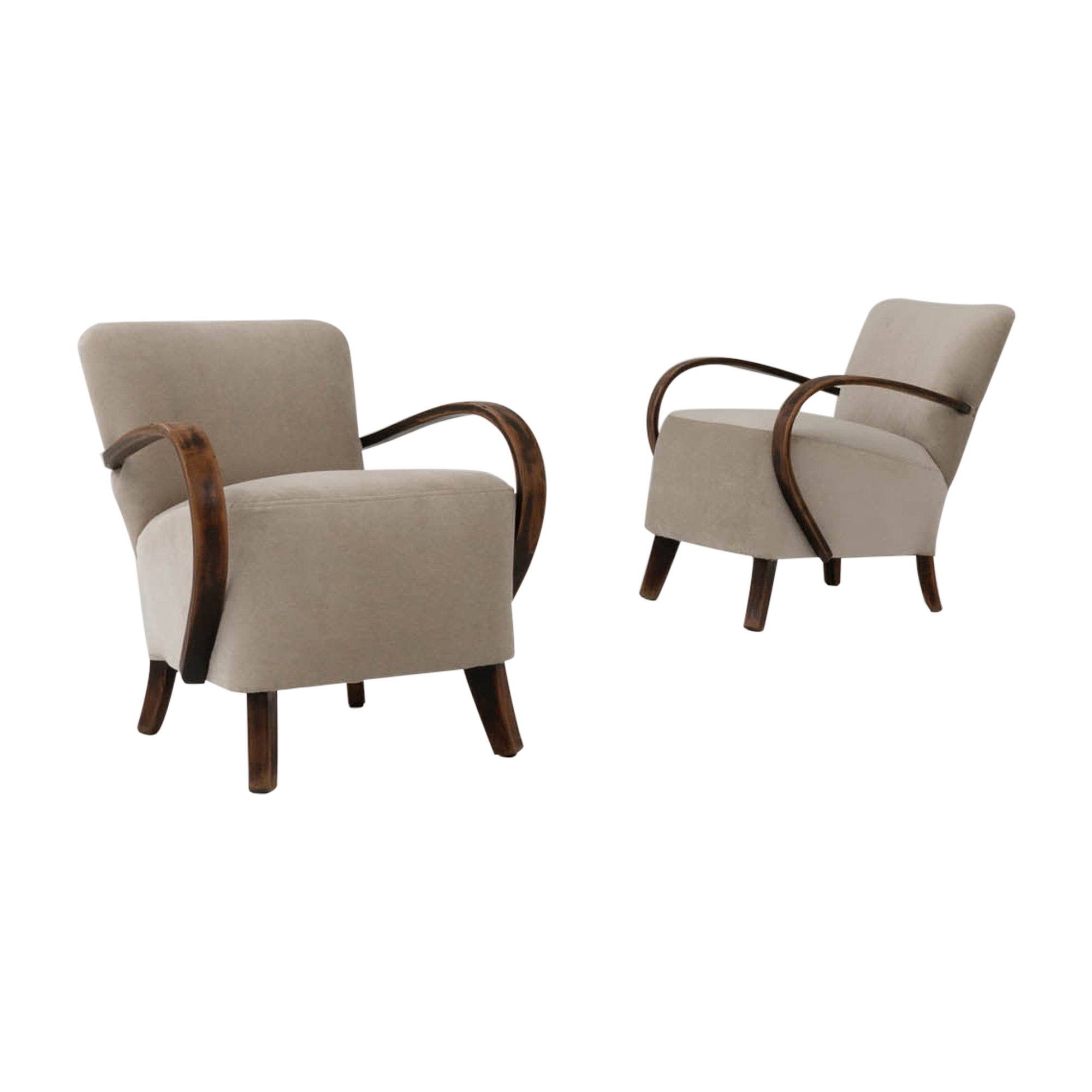 1950s Pair Of Upholstered Armchairs By J. Halabala