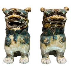 1940s Vintage Chinese Pair Foo Dog Figurines Sculpture