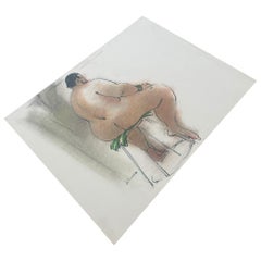 Ritratto di nudo maschile seduto firmato Vintage By