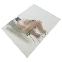 Vintage Signed Male Seated Nude Portrait