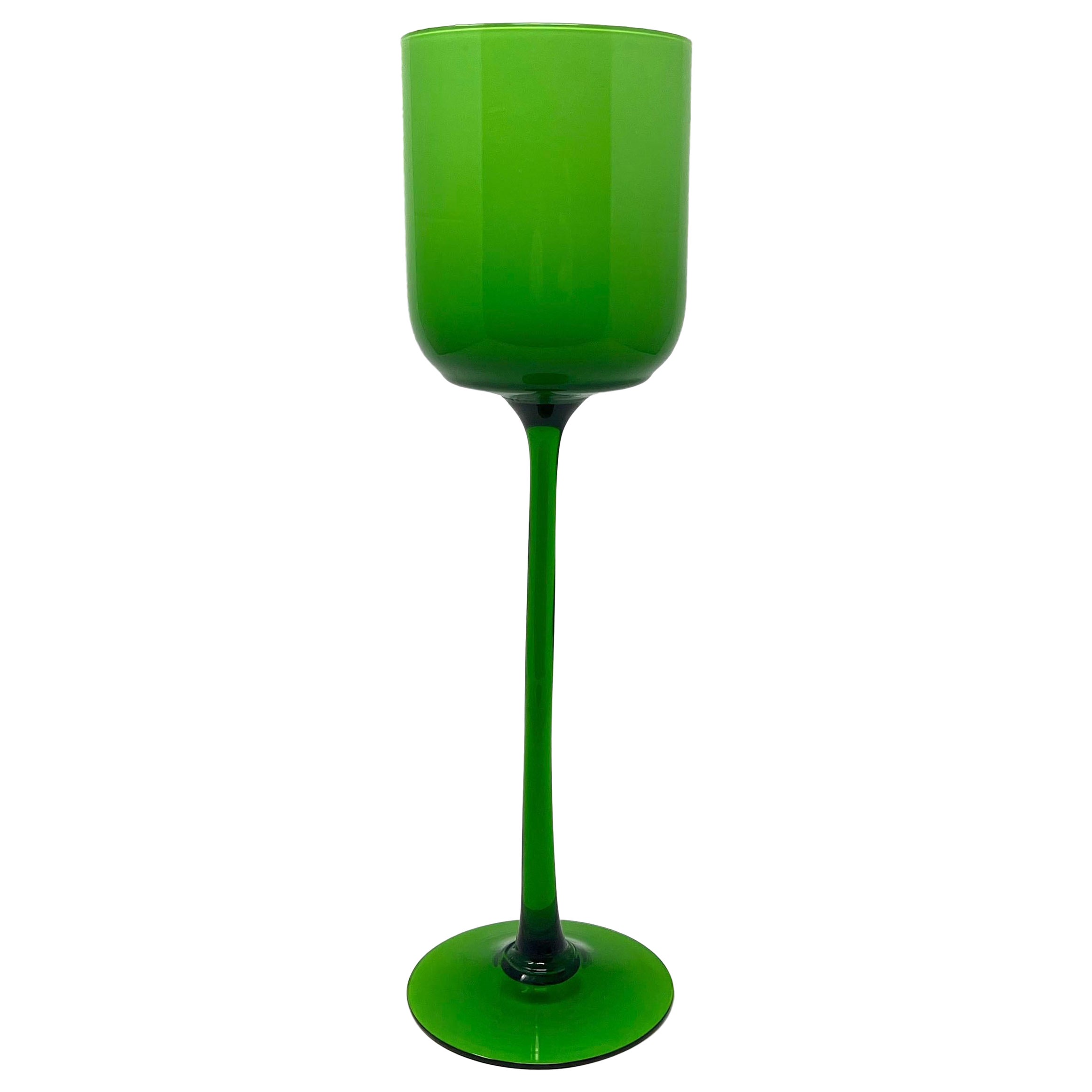 Tall Vintage Italian Green Glass Goblet after Carlo Moretti, Murano For Sale