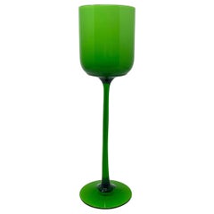 Tall Vintage Italian Green Glass Goblet after Carlo Moretti, Murano