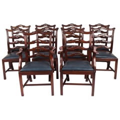 Antique Set of 10 Chippendale Ladderback Dining Chairs 19th Century