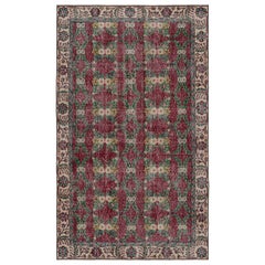 Retro Zeki Müren Rug in Burgundy with Teal Floral Patterns, from Rug & Kilim