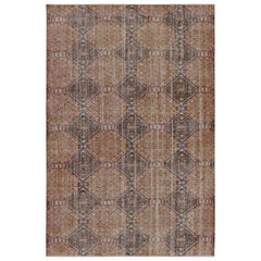 Vintage Zeki Müren Rug in Brown, Red, Blue Geometric Patterns, from Rug & Kilim