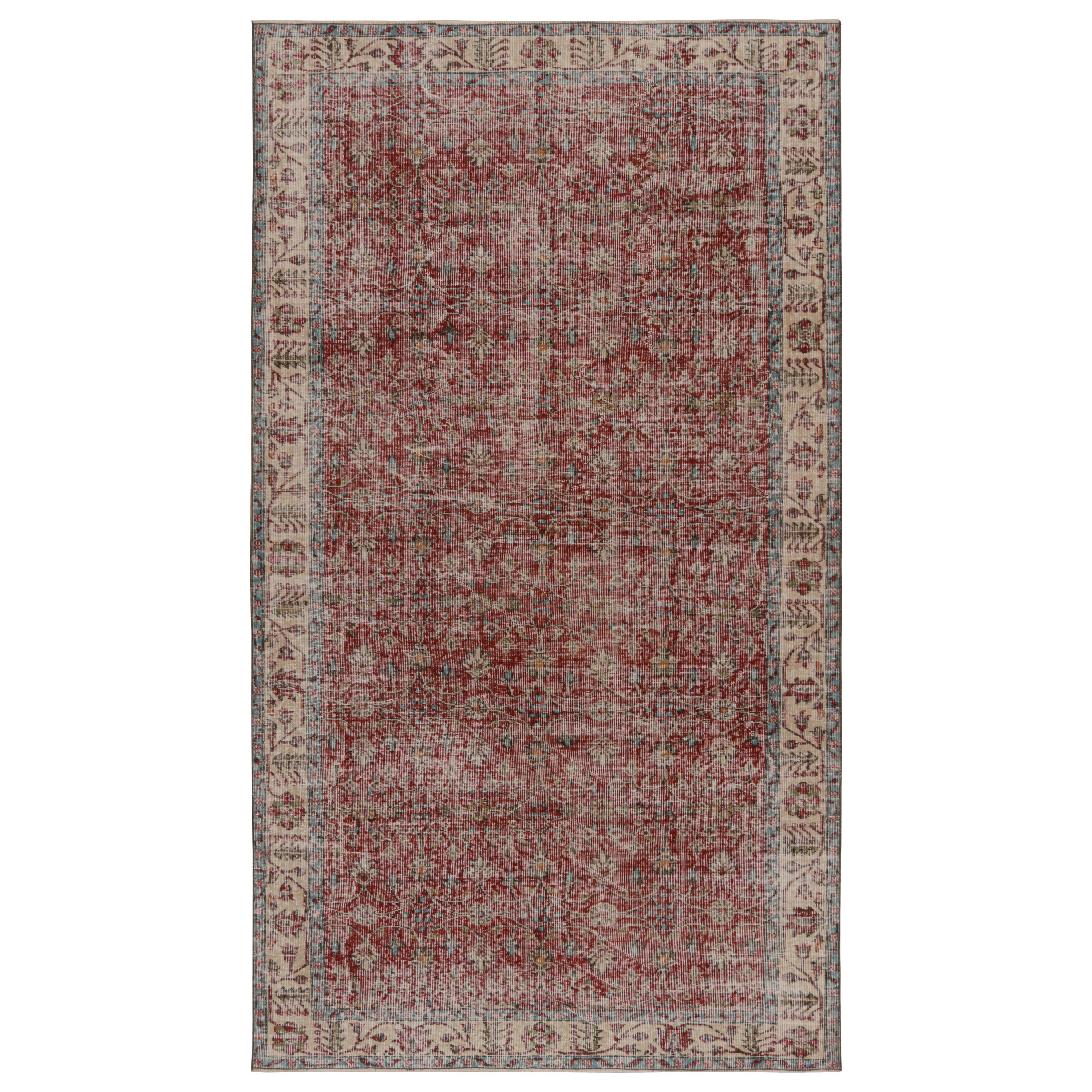 Vintage Turkish Rug in Red with Floral Patterns, from Rug & Kilim For Sale