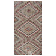 Vintage Polychromatic Runner Rug with Geometric Patterns, from Rug & Kilim
