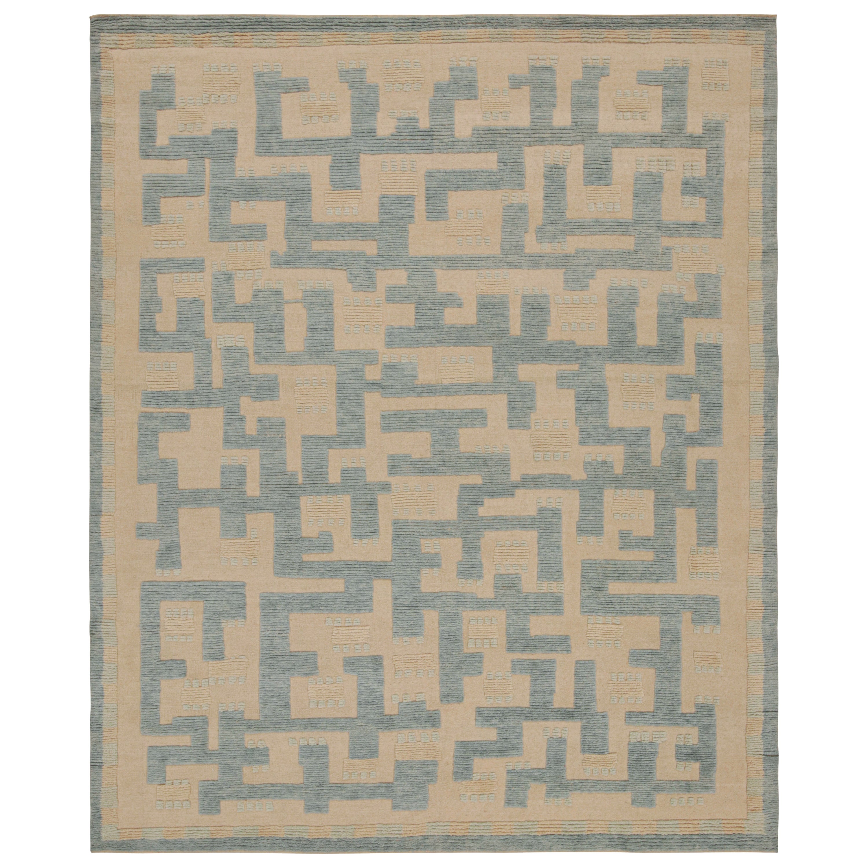 Rug & Kilim’s Scandinavian Style Rug in Beige and Blue Geometric Pattern For Sale