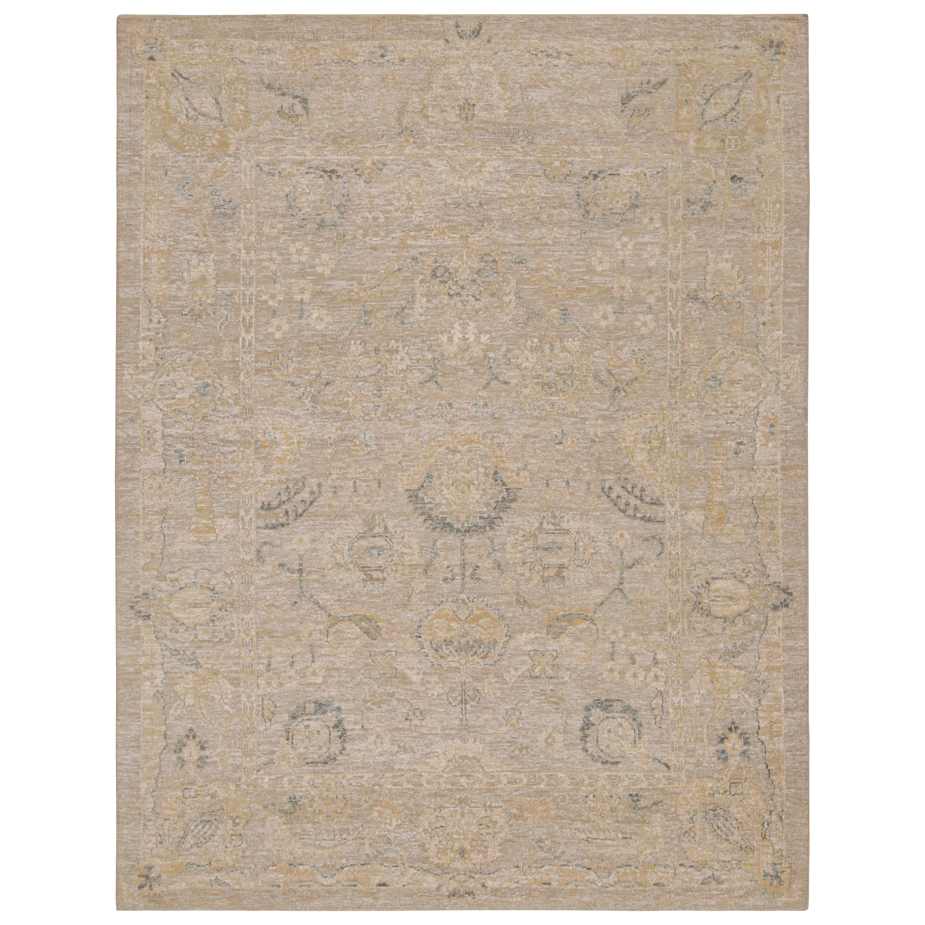 Rug & Kilim’s Oushak Style Rug In Beige-Brown and Gray with Floral Patterns For Sale