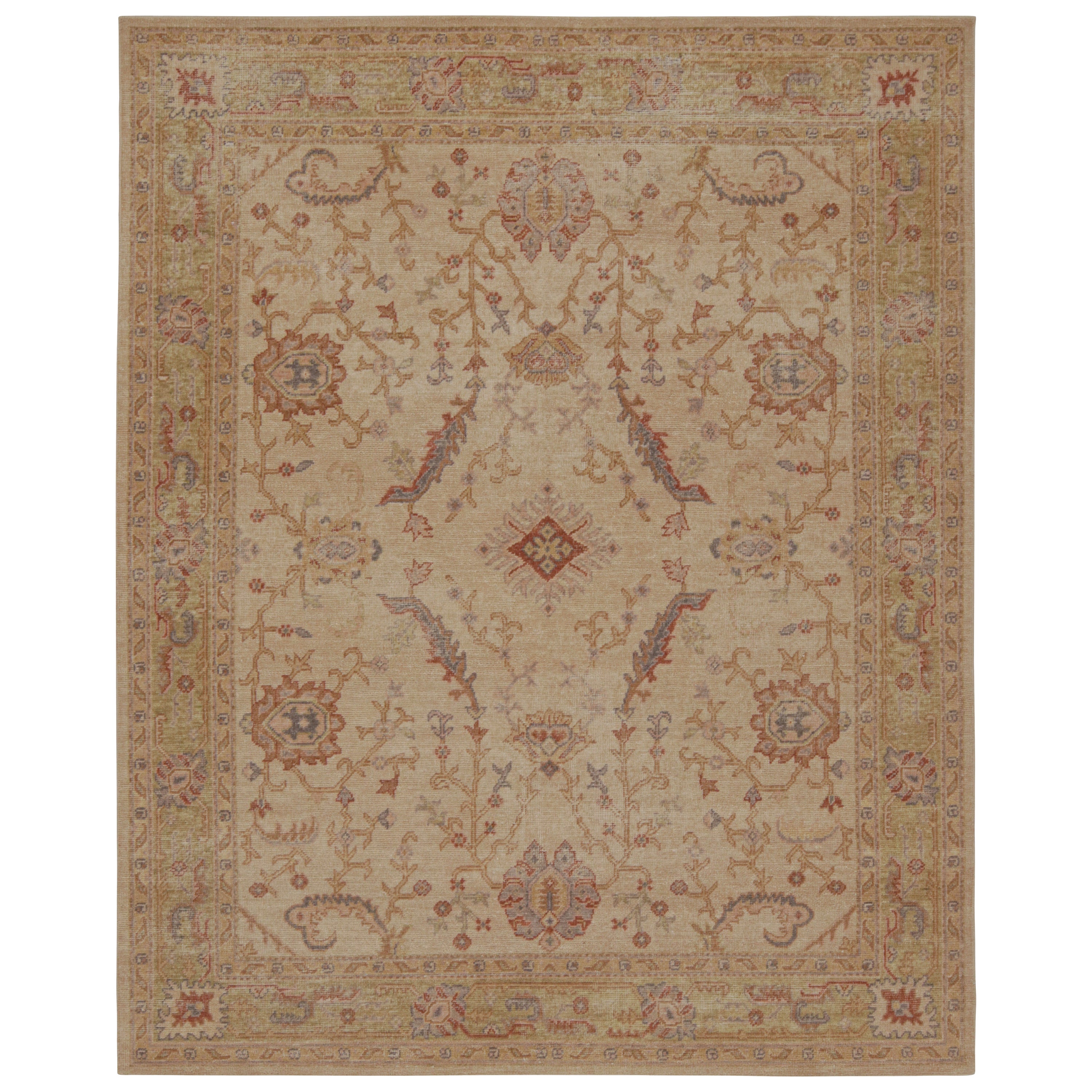 Alfombra de estilo desgastado Rug & Kilim en marrón beige y motivos geométricos verdes