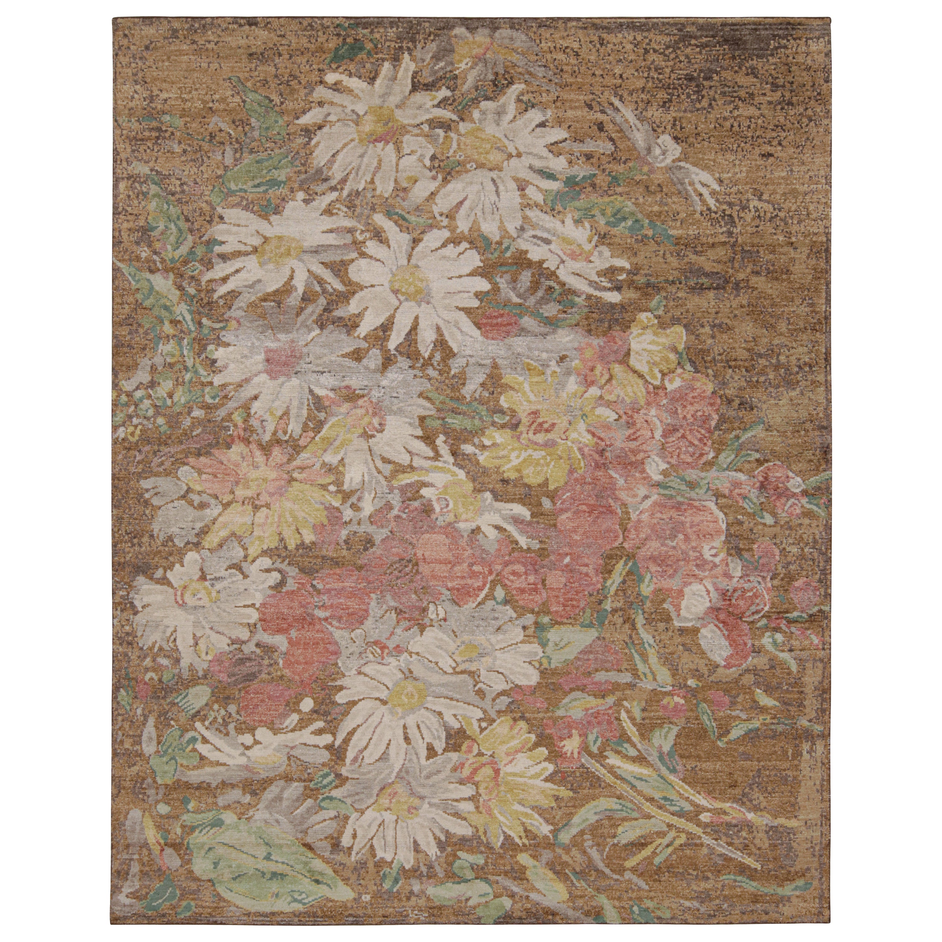 Rug & Kilim’s Contemporary Rug in Brown with Floral Patterns For Sale