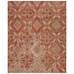Rug & Kilim’s Distressed Style Rug in Red, Beige and Gold Geometric Patterns