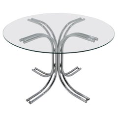 Used 1980s Italian Round Glass and Chrome Plated Dining Table 