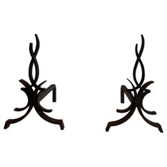 Pair of Wrought Iron Andirons by Raymond Subes