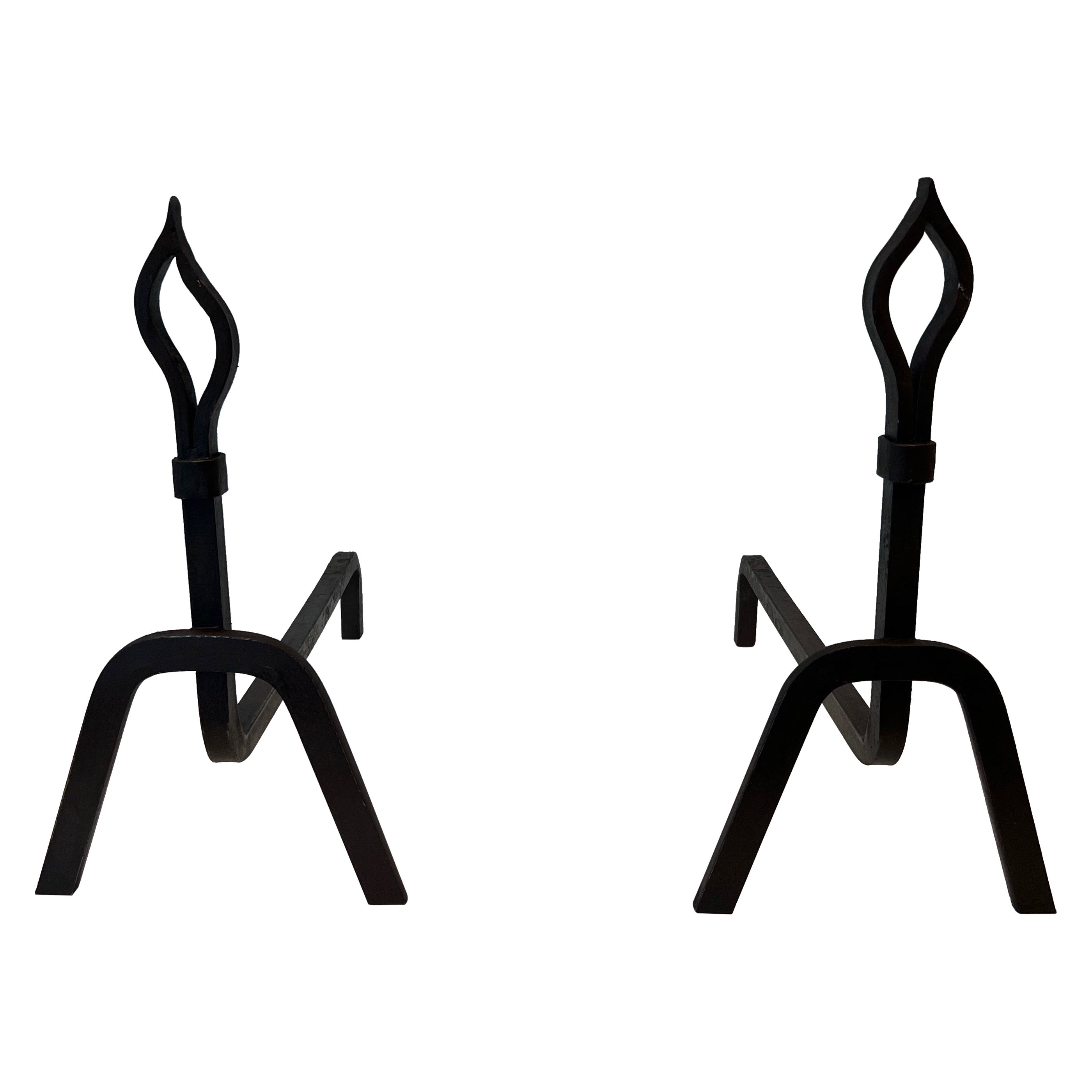 Pair of Modernist Wrought Iron Andirons For Sale