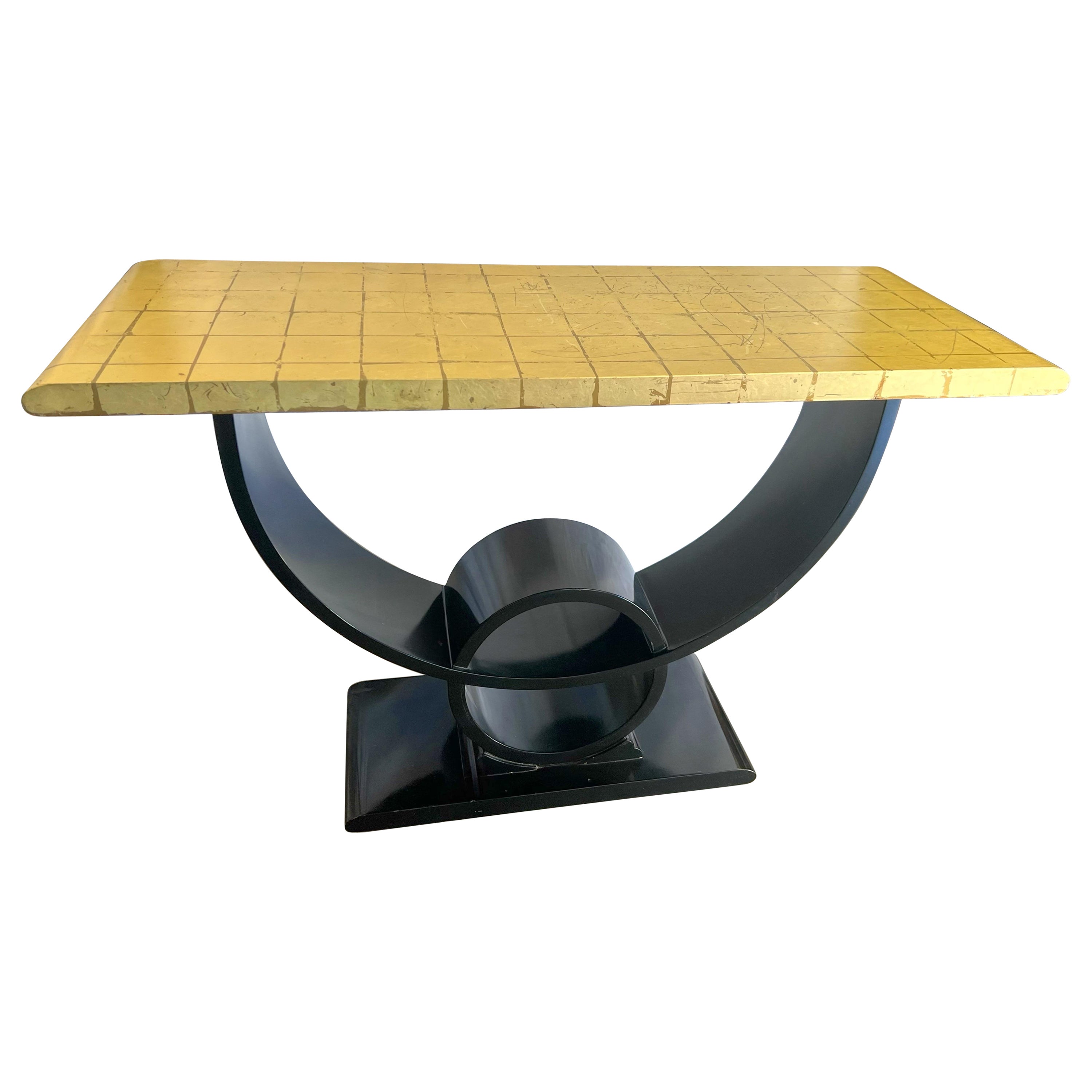 Jay Spectre Console Table in Gold Leaf and Black Lacquer For Sale