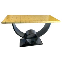 Jay Spectre Console Table in Gold Leaf and Black Lacquer