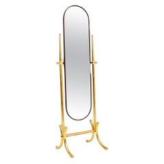 Vintage Brass Cheval Floor Mirror
