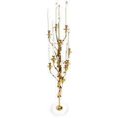 Retro 1950s Stilnovo Brass Candelabra Floor Lamp with Marble Base