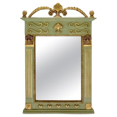 1970s Retro Provincial French Parcel-Gilt Trumeau Mirror in Green & Gold Deco