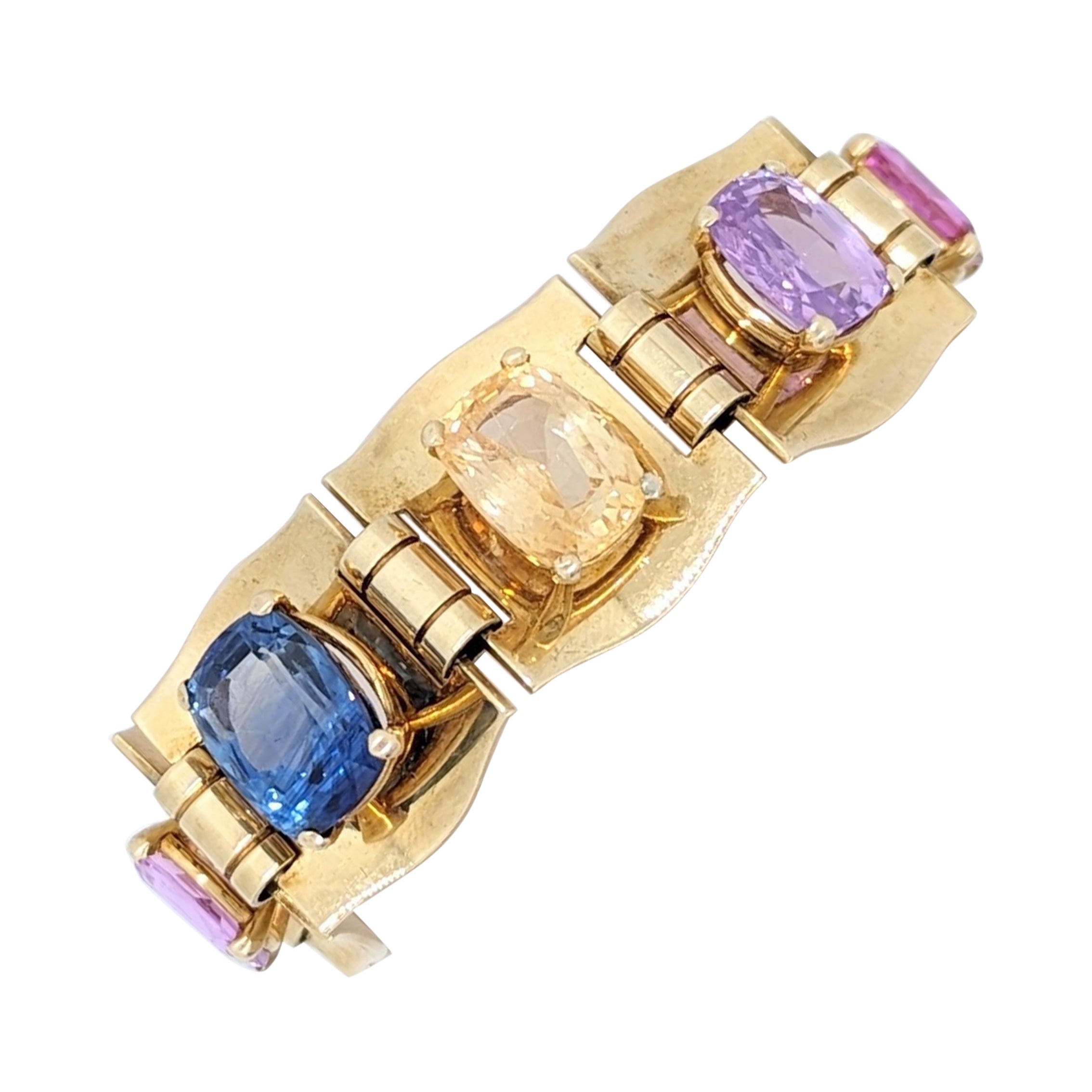 Estate GRS Raymond Yard Sri Lanka Multi Color Sapphire Bracelet in 14K Rose Gold For Sale