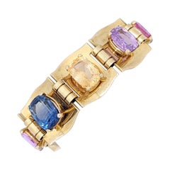Estate GRS Raymond Yard Sri Lanka Multi Color Sapphire Bracelet in 14K Rose Gold