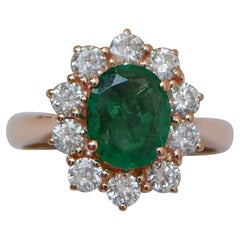 Esmeralda, Diamantes, Anillo de Oro Rosa de 18 Kilates.