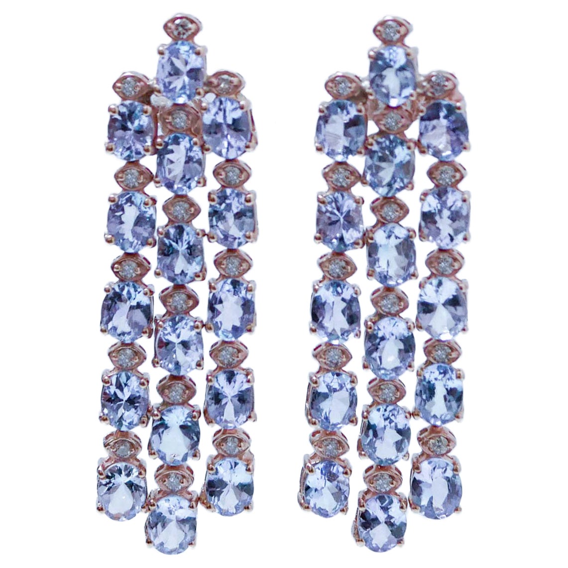 Tanzanite, Diamonds, 14 Karat Rose Gold Earrings.