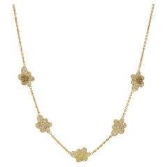 18k Gold GIA 2ctw GIA Colored Pink Yellow Diamond Flower Station Necklace Chain