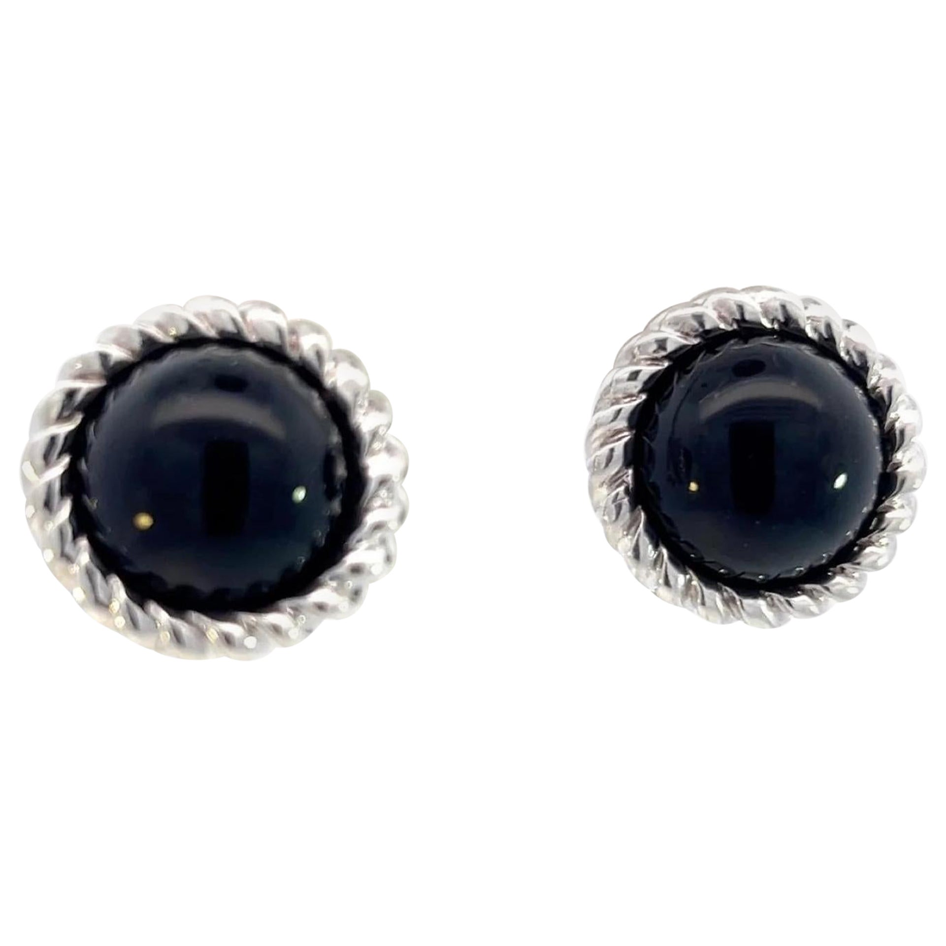 Tiffany & Co Estate Round Onyx Clip-on Earrings Sterling Silver  For Sale